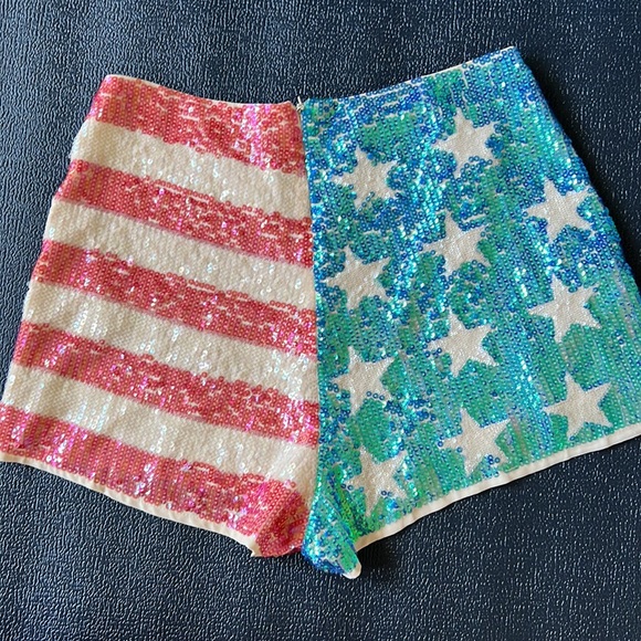 Sequin lined shorts stars and stripes great for Fourth of July size medium. - Picture 2 of 5